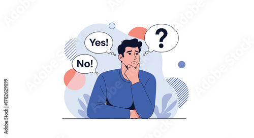 Man contemplating a difficult choice, weighing options, and feeling confused about the best path forward.
