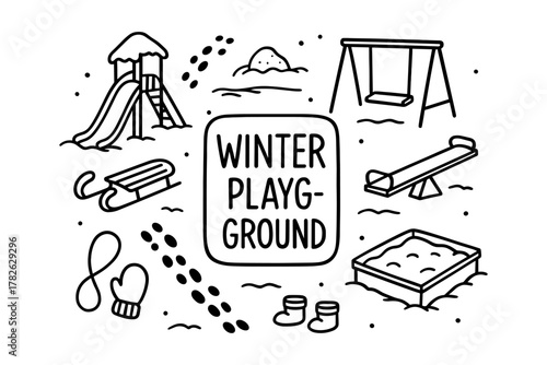 Winter playground: doodle style fun with swings, slides, and snowy activities