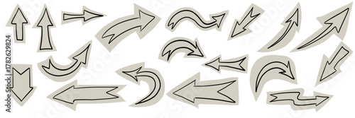 Cute torn paper collage with playful doodles. Crayon scribbles and kid-style drawings for zine, journal or scrapbook art. Vector naive design collection.