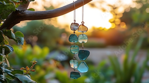 Glass chime in garden.