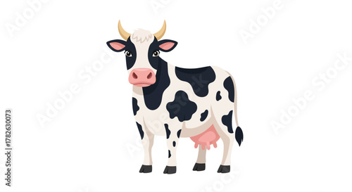 Dairy Cow Illustration Black and White Spotted Livestock Farm Animal Isolated on White
