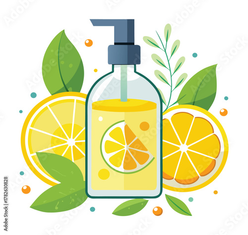 Lemon Essential Oil Sanitizer Illustration Refreshing and Hygienic Beauty Product
