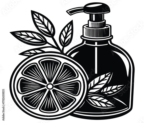 Refreshing Lemon Scented Sanitizer Illustration with Essential Oil and Leaves for Natural Hygiene Solutions