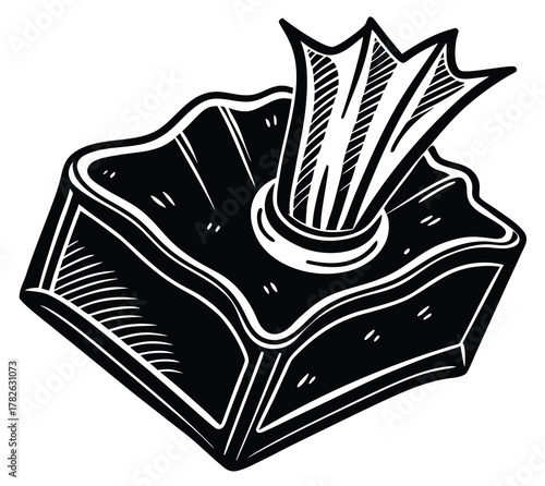 Hand-drawn illustration of a tissue box with tissues sticking out, perfect for representing hygiene, health, and cleanliness in design projects, emphasizing the concept of comfort and everyday use