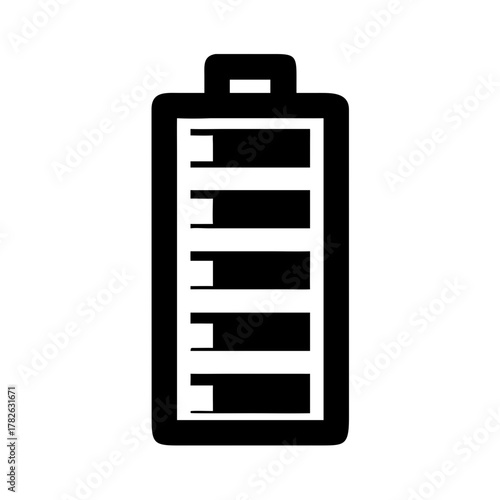 Black battery icon symbolizing energy level and power status  