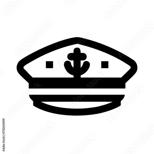 Nautical captain's hat silhouette in black and white design  