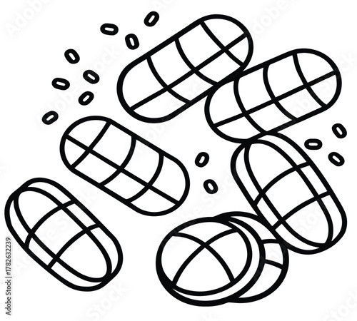 Line Art Effervescent Tablets for Medical or Vitamin Supplements