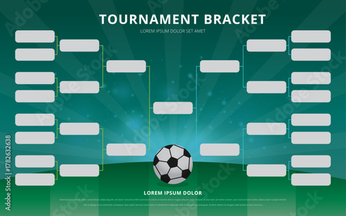 Football Tournament, Bracket Poster Template, Soccer Cup, Championship Vector Design, Match Schedule Layout