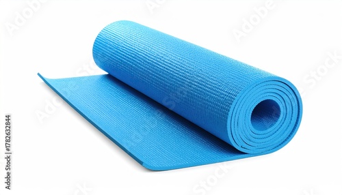 Blue yoga mat, isolated on white background