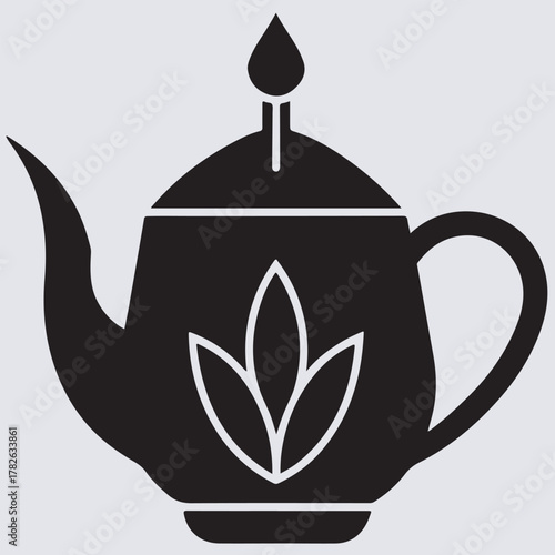 minimal tea pot icon silhouette vector art illustration, teapot with tea and leaves