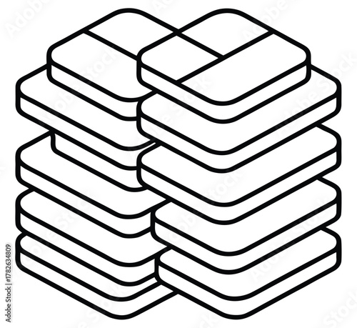 Isometric View of Stacked Tablets or Layers on White Background Depicting Multi-Phase Pharmaceutical or Material Composition