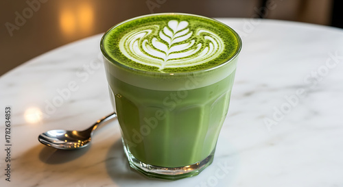 Matcha Latte with Beautiful Foam Art