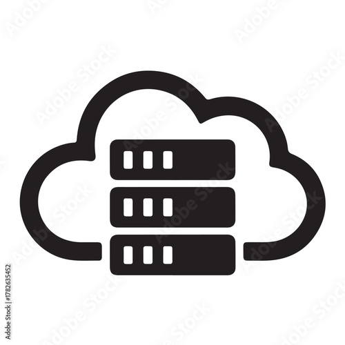 Cloud server icon representing data storage and processing in the cloud isolated on white background