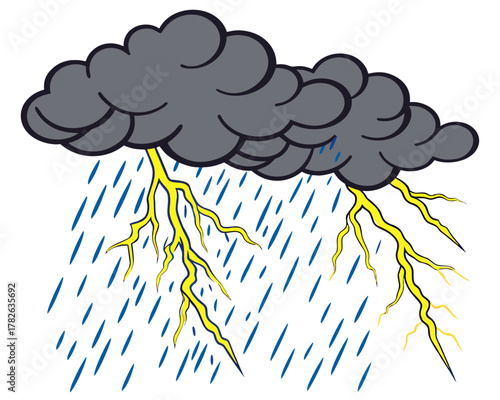 Illustration of stormy weather with rain and lightning