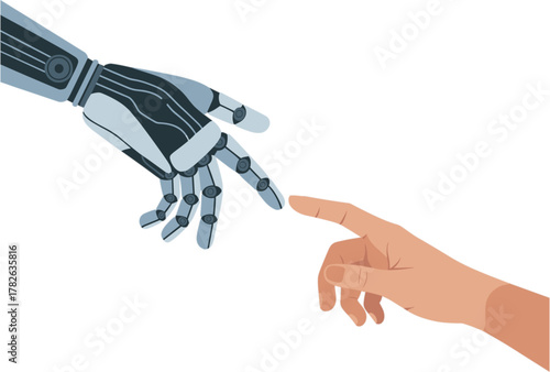 Fingertip Touch between Human and Robotic Hand Vector Art