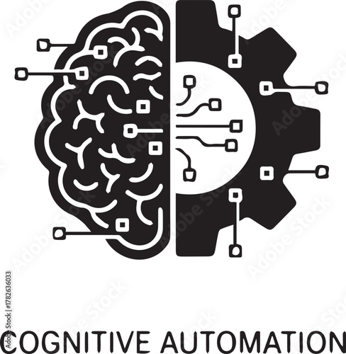 human brain model with gear black illustration 