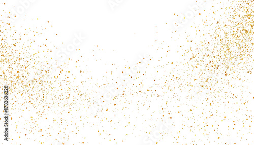 Golden dust on transparent white background. Golden glitter texture on white abstract background. 