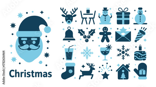 Christmas Icons Collection with Santa, Snowman, and Gifts