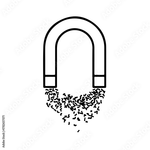 Powerful horseshoe magnet attracting tiny particles, symbolizing attraction, science, and magnetism