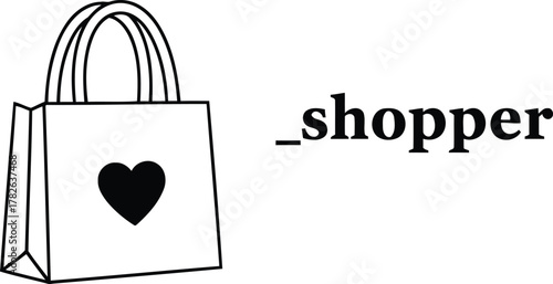 Simple line drawing of a tote bag with a heart symbol and the word shopper