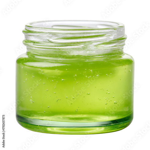 Refreshing Green Gel in a Transparent Jar for Skincare and Beauty Routines