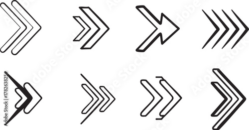 Set of modern abstract speed motion arrows collection of geometric shapes and symbols for fast pace concepts and web design elements