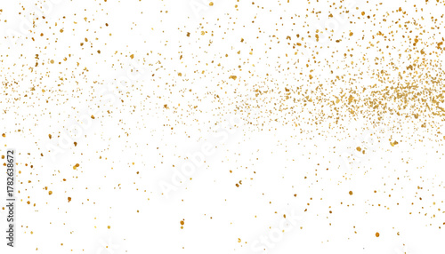 Golden dust on transparent white background. Golden glitter texture on white abstract background. 