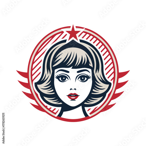 Modern doll head logo vector with bold lines background