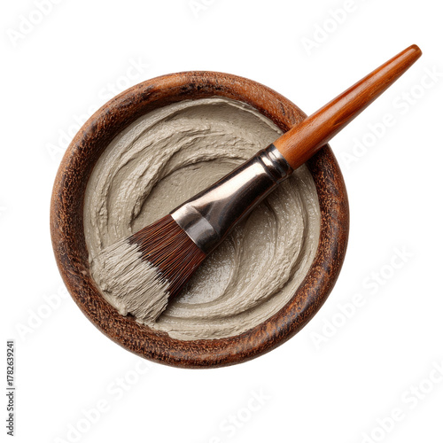 Soft Gray Mix in a Wooden Bowl With a Paintbrush Resting on Top