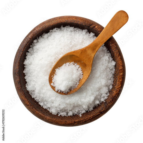 Sea Salt in Wooden Bowl With Spoon Ready for Cooking or Seasoning at Home