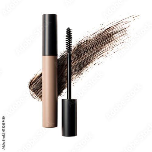 Black Mascara Tube With Wand Displayed on White Background for Beauty and Mak...
