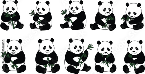 Cartoon panda, cute panda, bamboo eating, sitting panda, playful panda, panda illustration, animal character, black white panda, adorable bear, wildlife cartoon, vector panda, panda pose,
