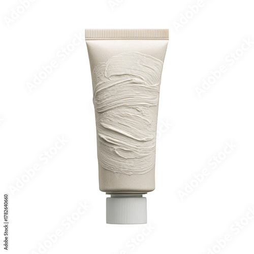 Creamy White Tube With Textured Product Standing on a Plain Background