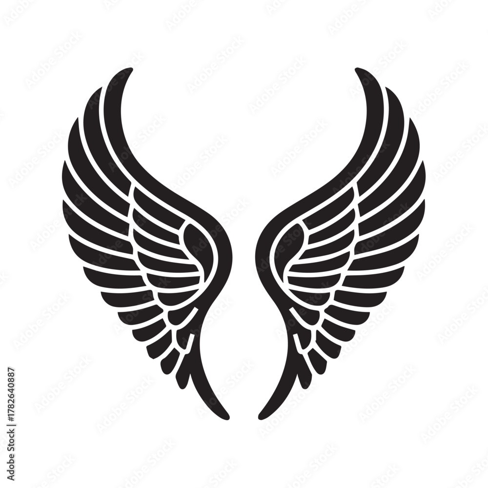 Obraz premium Pair of black wings isolated on white background, symbolizing freedom and flight