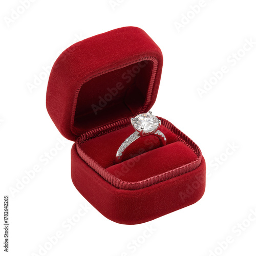 Elegant Diamond Ring Displayed in a Red Velvet Box for Special Occasions