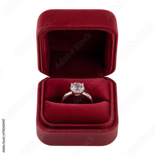 Elegant Diamond Ring Displayed in a Red Velvet Box for a Special Occasion