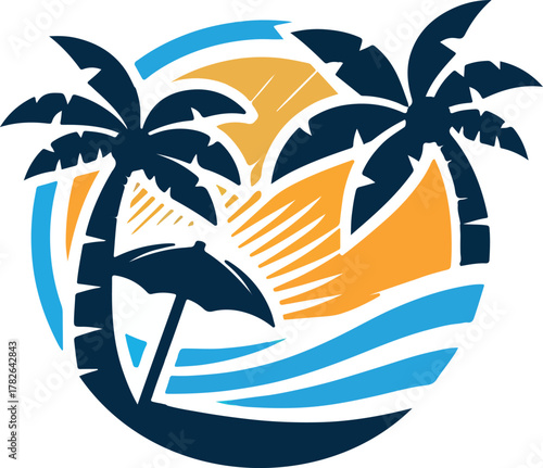 Summer beach palm tree logo icon vector .