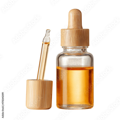 Natural Serum Bottle for Skincare With Wooden Dropper in a Minimalist Style