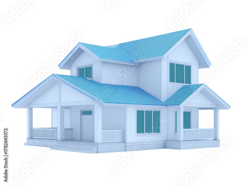 Wallpaper Mural Modern two story house with blue roof, large windows, front porch, and clean white exterior, isolated on transparent background, conveying calm and inviting atmosphere Torontodigital.ca