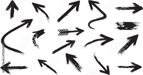 Extensive collection of brush stroke arrows and ink marks vector illustration set suitable for graphic user interface development