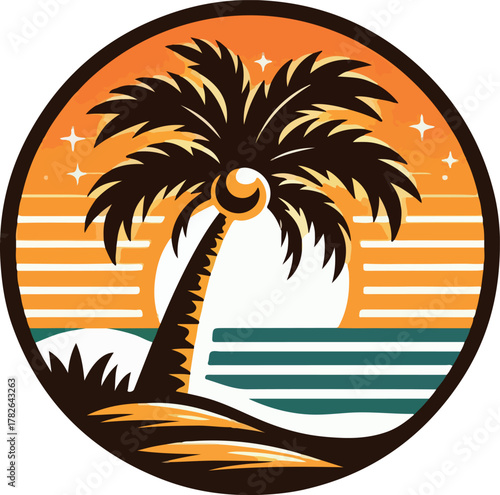 Summer beach palm tree logo icon vector .