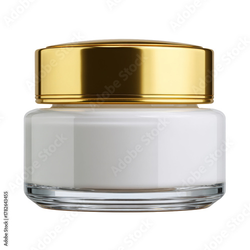 Clear Glass Jar With Gold Lid Containing a White Cream for Skincare