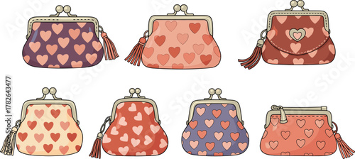 Colorful coin purses, heart pattern accessories, fashion wallets, cute tassel design, stylish clasp bags, decorative handmade pouch, trendy gift items