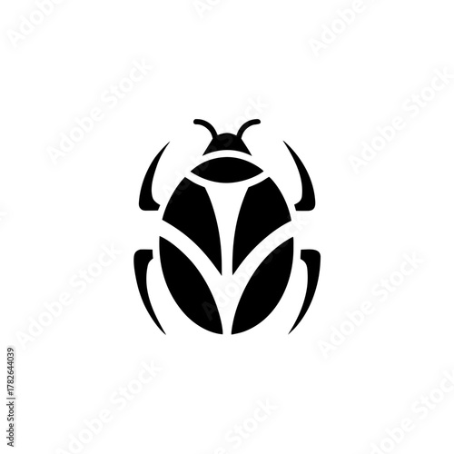 Stylized black beetle illustration on transparent background silhouette