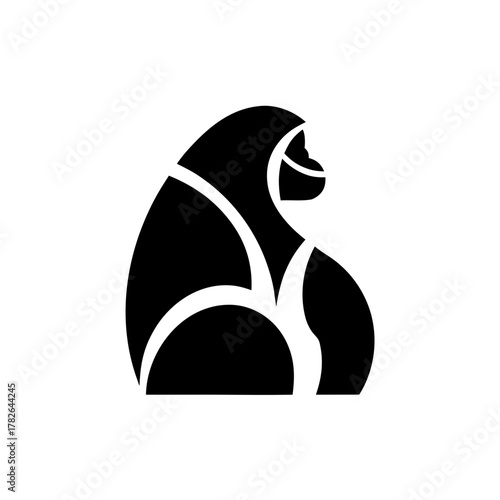 Stylized gorilla side profile art on transparent background silhouette