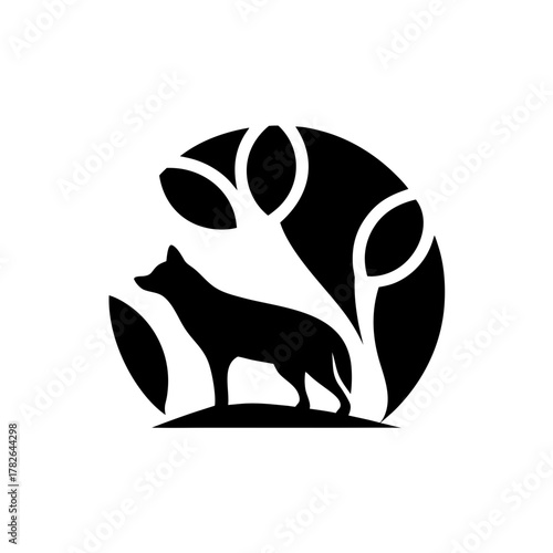 Silhouette wolf in circle design on transparent background