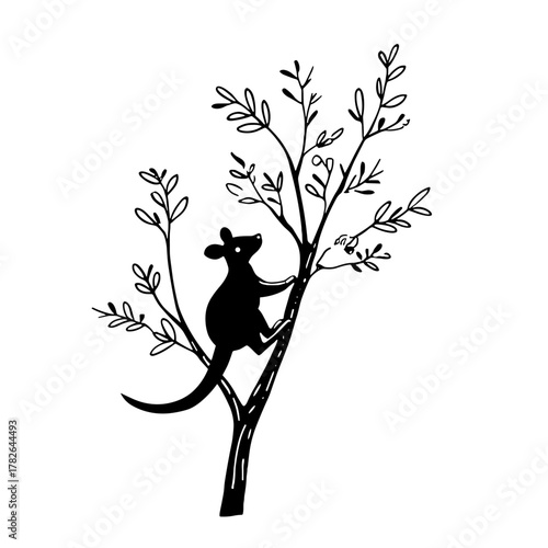 Tree Kangaroo. Tree Kangaroo simple black and white line art vector logo