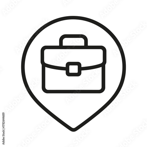 Black briefcase icon inside a circular pin, symbolizing finance and management. Perfect for business dashboards and treasury service visuals.