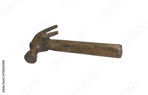 Rusty Old Claw Hammer with Wooden Handle on Transparent Background