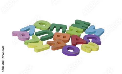 Scattered Colorful Plastic Capital Alphabet Letters on Transparent Background